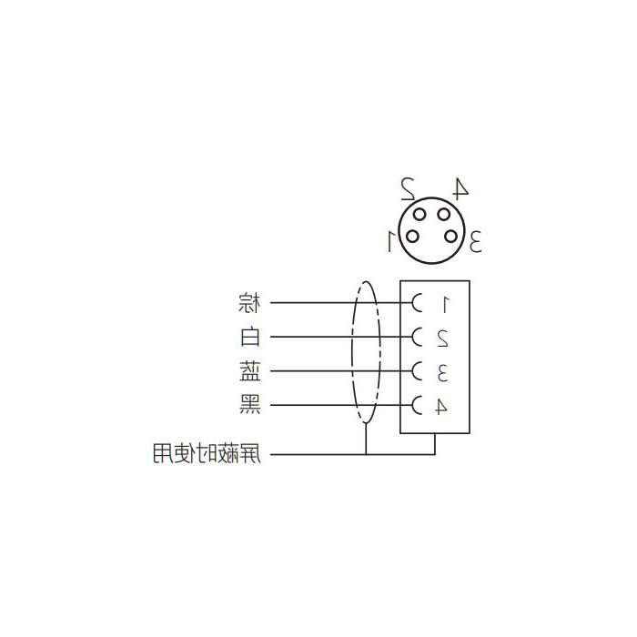 M8 4Pin、母头直型、耐高温120℃、单端预铸PUR柔性电缆、黑色护套、63H041-XXX